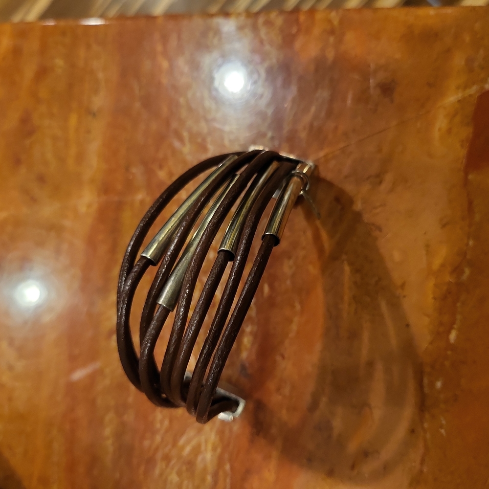 Zahario Bracelet "Stairs To Haven" Brown Leather and Sterling Silver